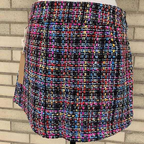 Blush Noir Black Blue Multicolor Tweed Wrap Skirt NWT - Picture 6 of 16